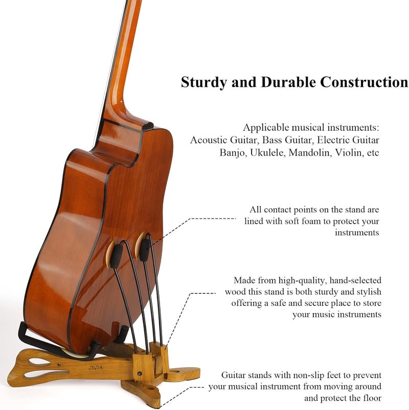 DIDA Guitar Stand, Guitar Stand for Acoustic Guitar, Foldable Wooden Guitar Floor Stand with Non-slip Rubber and Soft Foam, Portable Musical Instrument Holder (Zebrawood) - Image 3